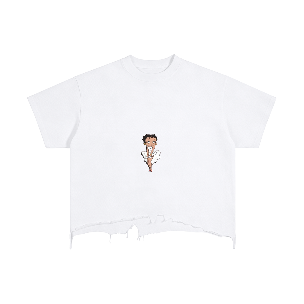 “Angel Betty Boop”- adult unisex Vintage Wash Boxy Distressed Hem T-Shirt