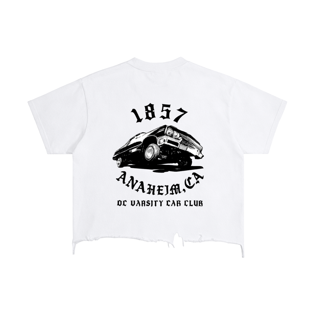 OC Varsity Car Club- adult unisex Vintage Wash Boxy Distressed Hem T-Shirt