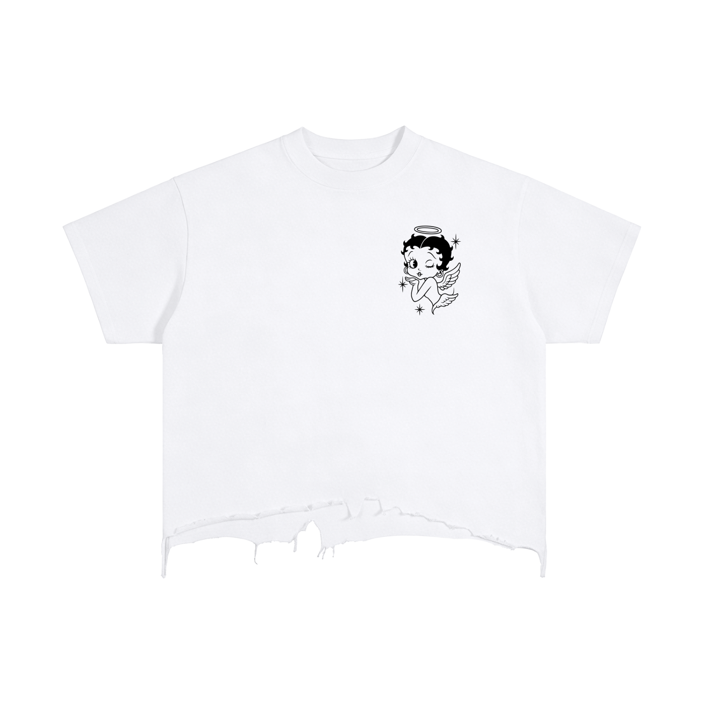 “Betty Boop black & white”- adult unisex Vintage Wash Boxy Distressed Hem T-Shirt