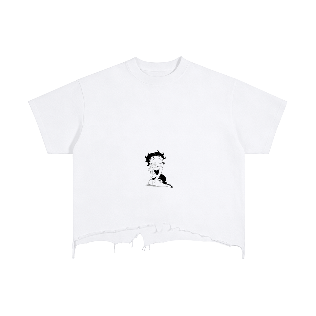 “Crying Betty Boop”- adult unisex Vintage Wash Boxy Distressed Hem T-Shirt