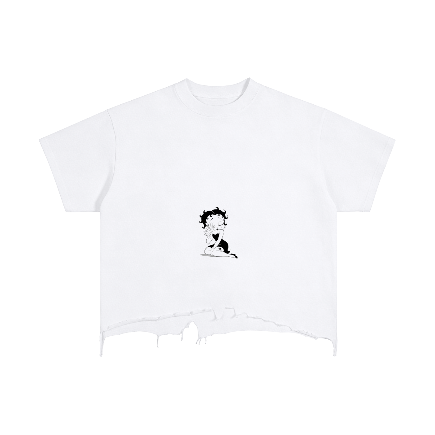 “Crying Betty Boop”- adult unisex Vintage Wash Boxy Distressed Hem T-Shirt