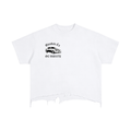 “Lexus” white Tee -Vintage Wash Boxy Distressed Hem T-Shirt unisex adult
