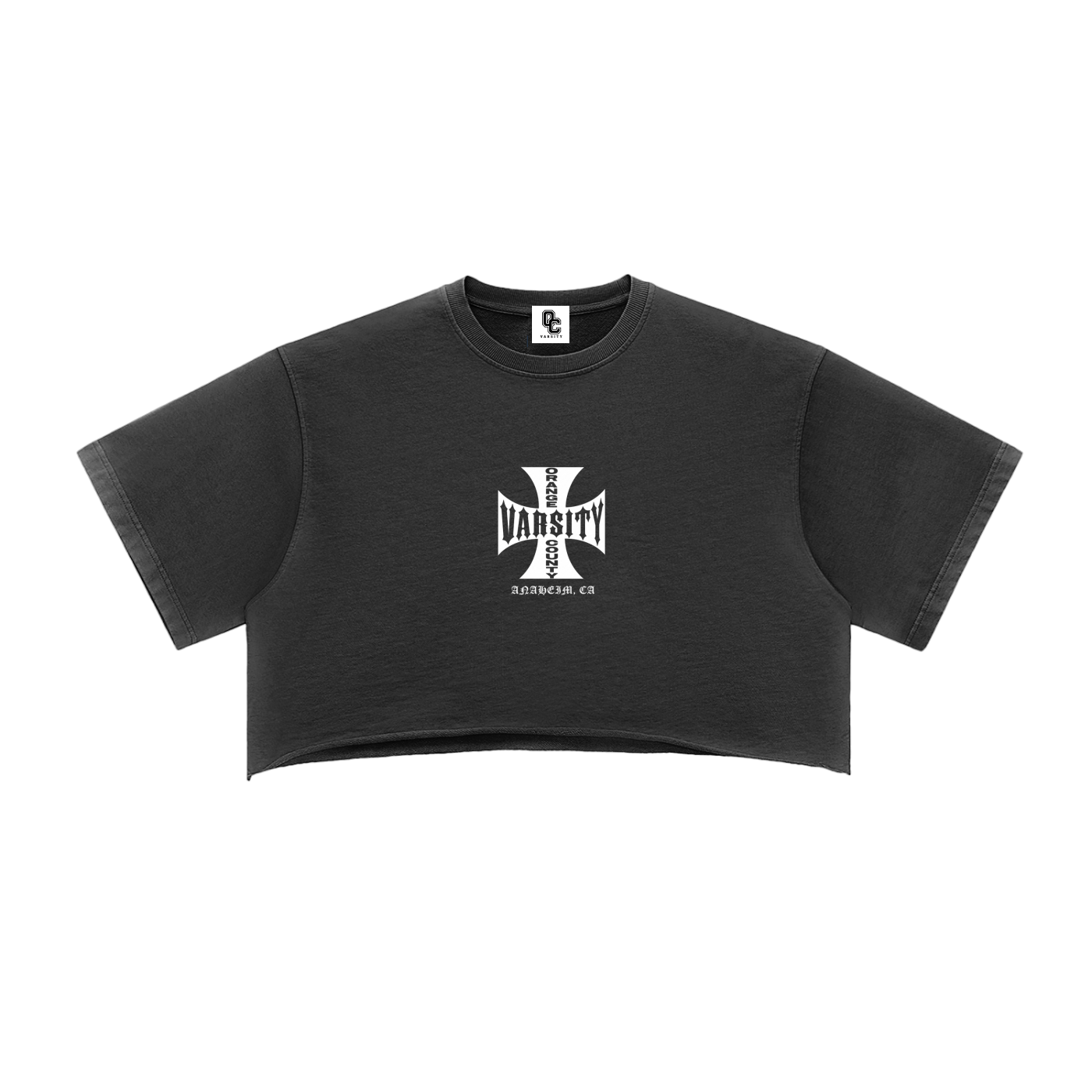 OC Varsity Chopper- adult women Snow Washed Raw Edge Crop Top