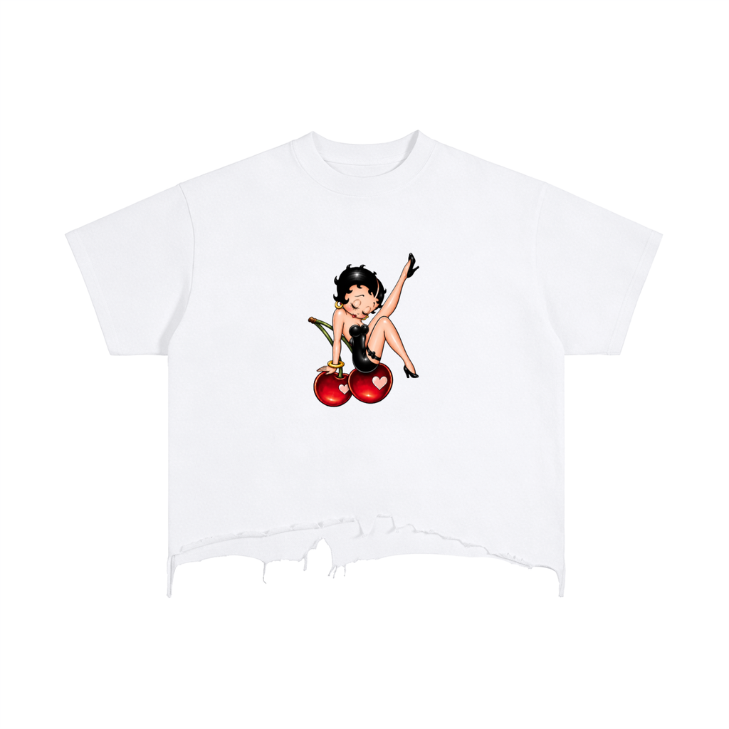 “Cherry/Angel Betty Boop”- adult unisex Vintage Wash Boxy Distressed Hem T-Shirt