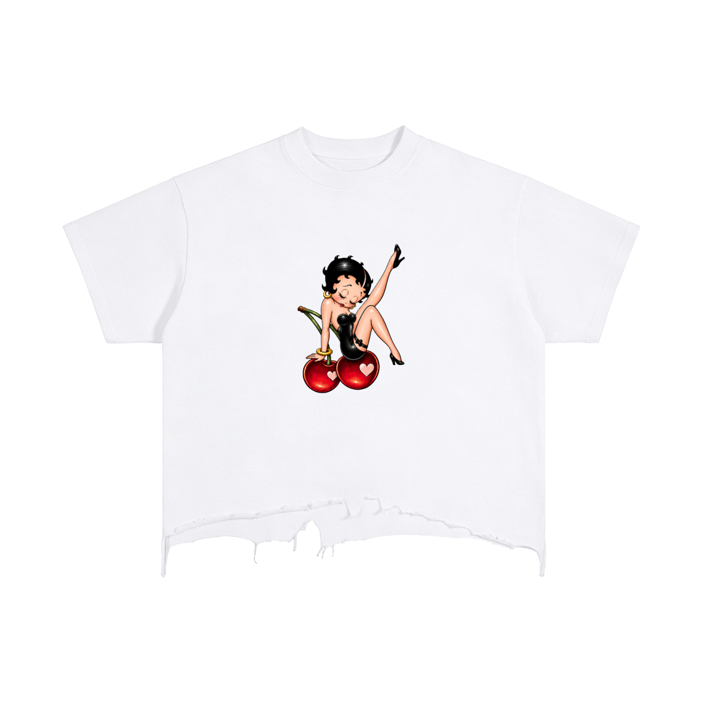“Cherry/Angel Betty Boop”- adult unisex Vintage Wash Boxy Distressed Hem T-Shirt