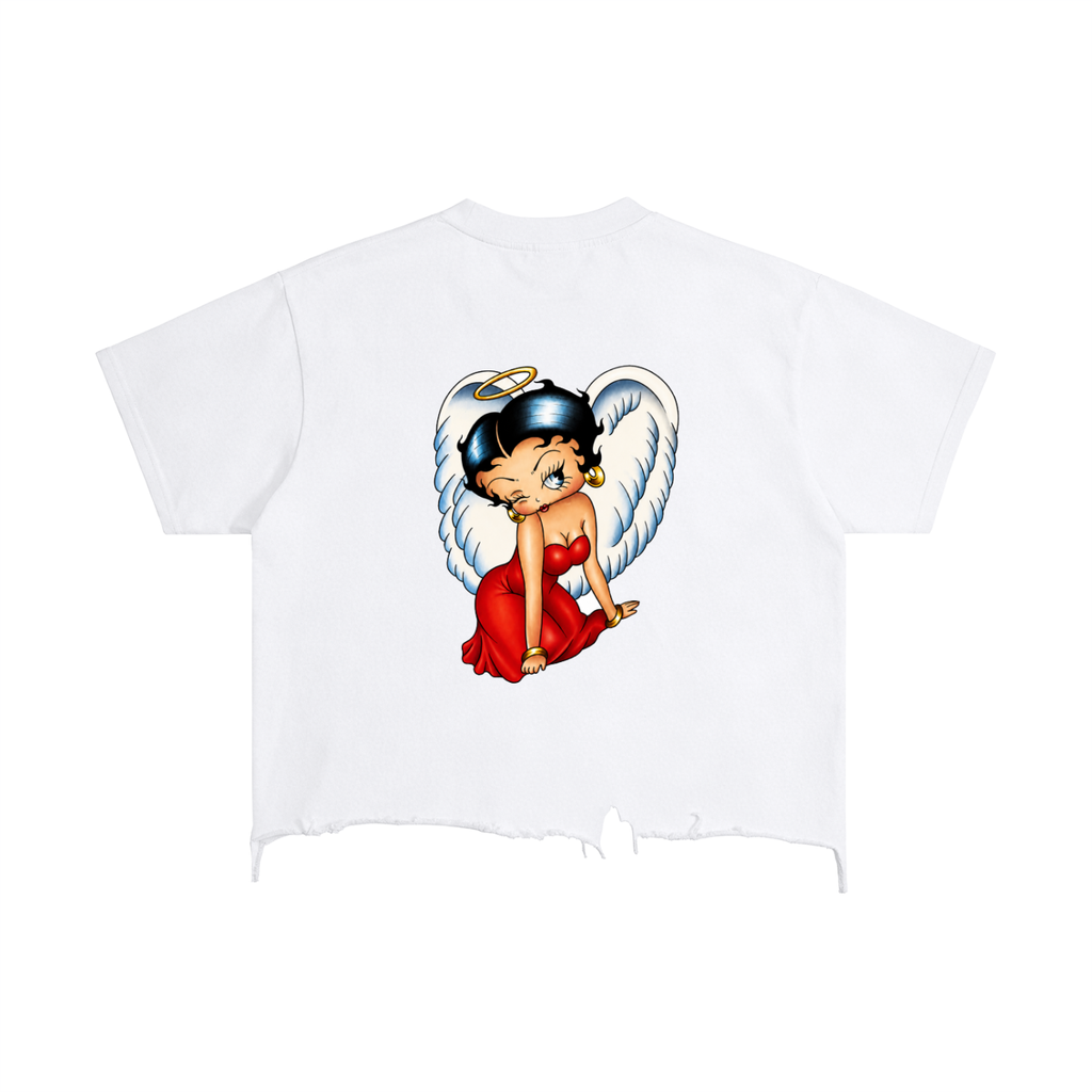 “Angel Betty Boop”- adult unisex Vintage Wash Boxy Distressed Hem T-Shirt