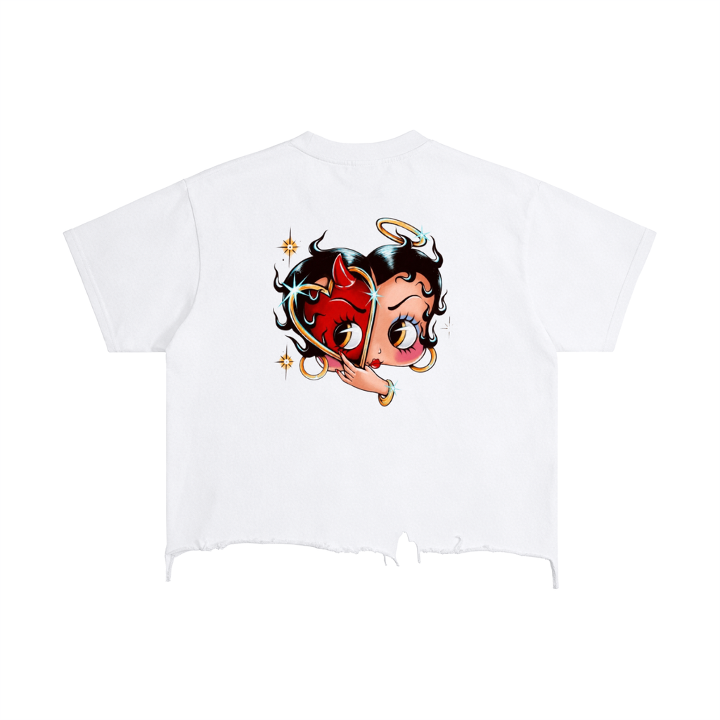 “Cherry/Angel Betty Boop”- adult unisex Vintage Wash Boxy Distressed Hem T-Shirt