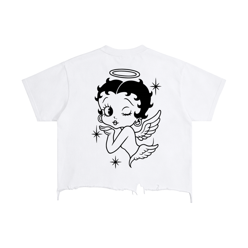 “Crying Betty Boop”- adult unisex Vintage Wash Boxy Distressed Hem T-Shirt