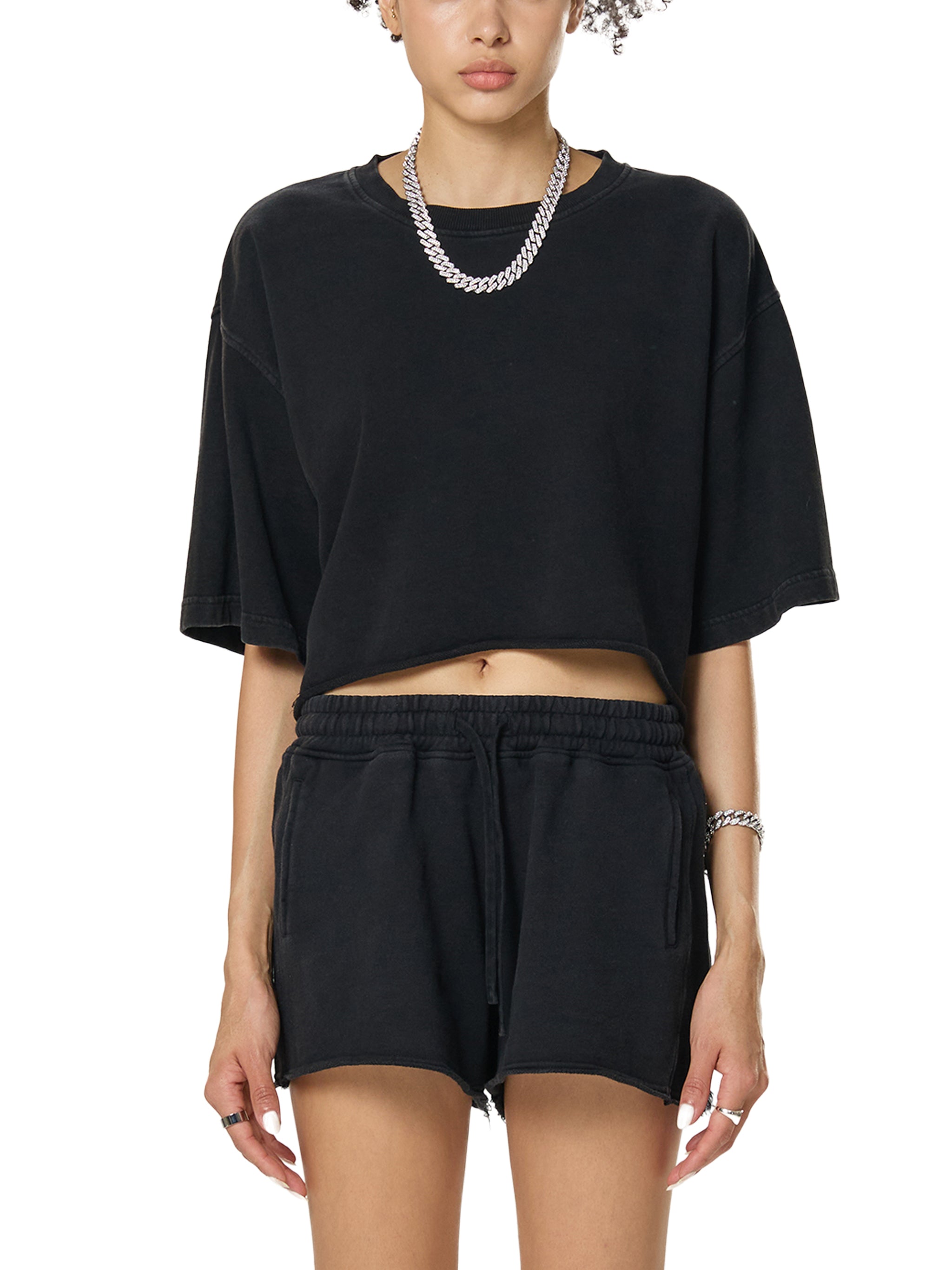 OC Varsity Chopper- adult women Snow Washed Raw Edge Crop Top